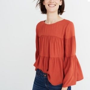 Madewell Orange Tiered Button-Back Blouse Size M